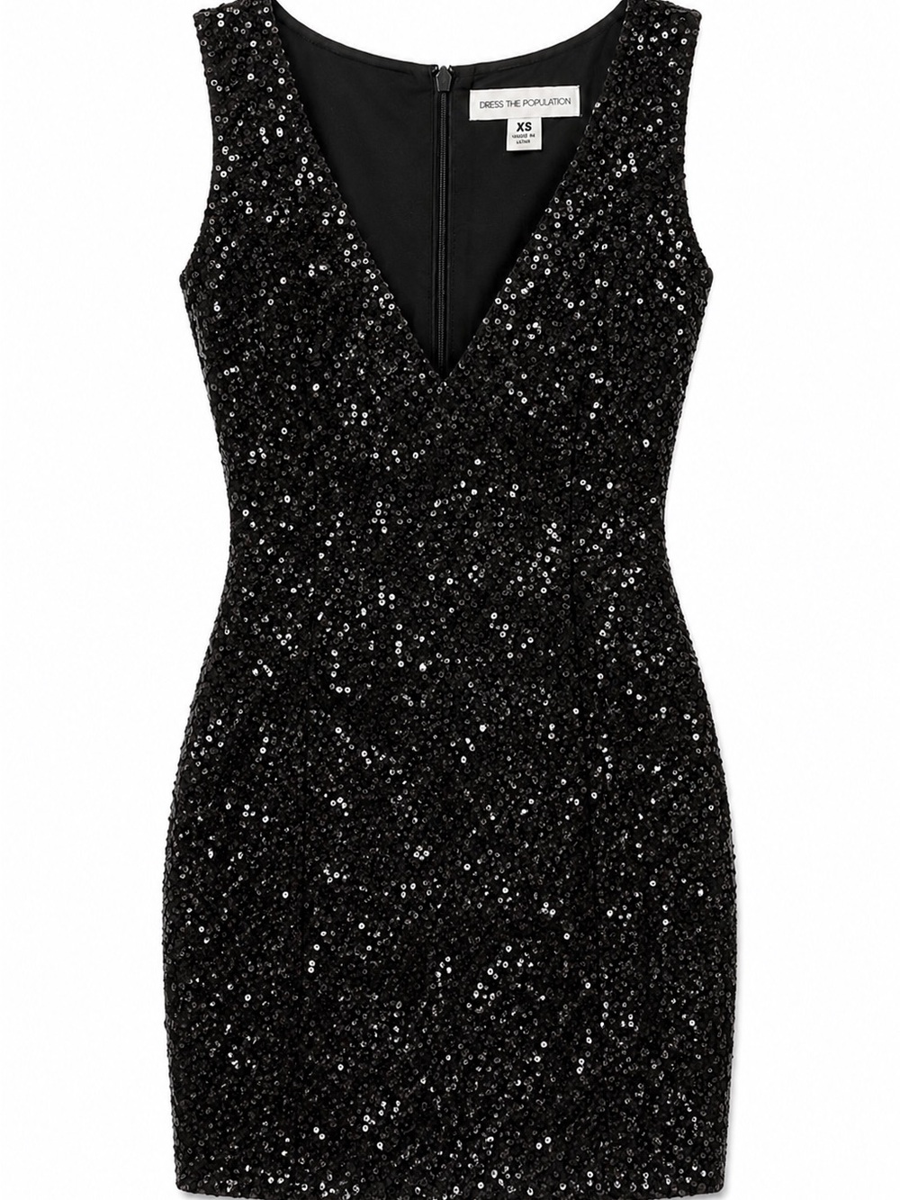Dress the Population Black Sequin V-Neck Mini Dress